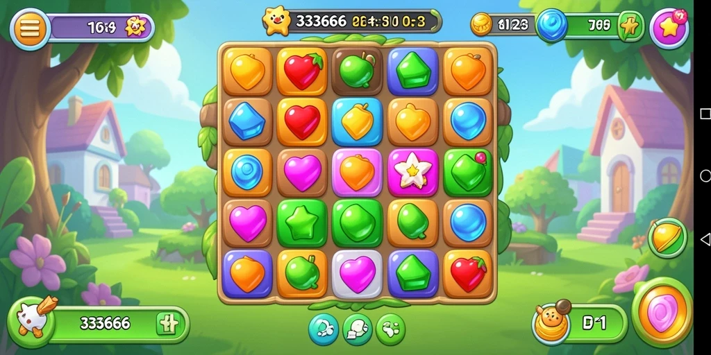 Tangkapan layar gameplay <strong>333666</strong> yang menampilkan serunya permainan Match-3.