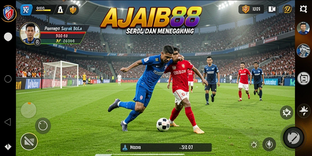 Tangkapan layar permainan AJAIB88 dengan aksi sepak bola yang mendebarkan.
