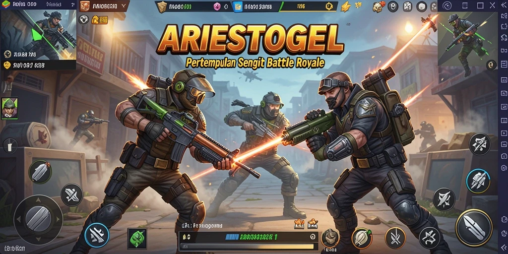 Tangkapan layar gameplay ARIESTOGEL menampilkan aksi pertempuran yang intens.