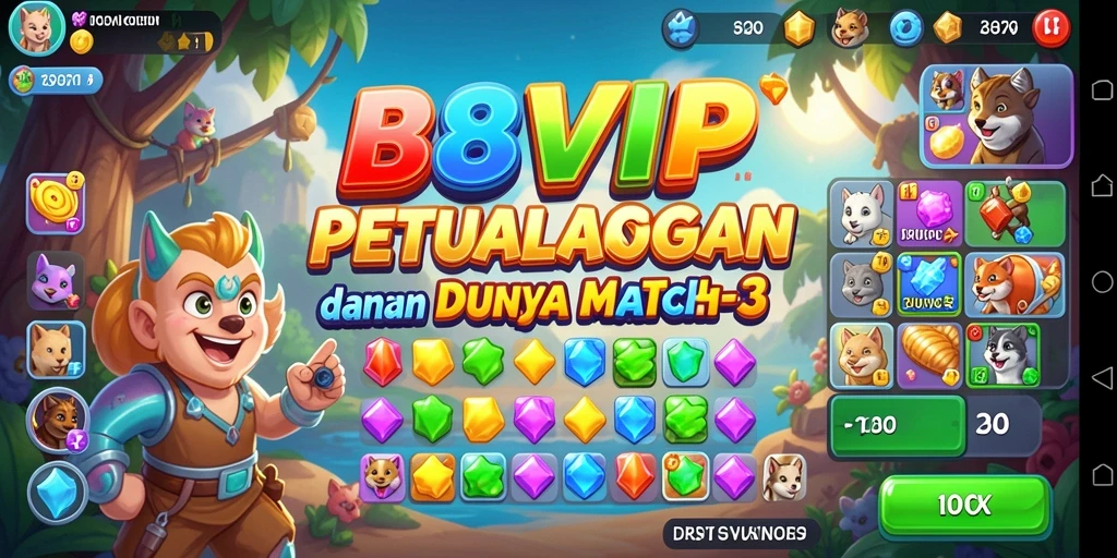 Screenshot utama B8VIP menampilkan gameplay Match-3 yang mendebarkan.