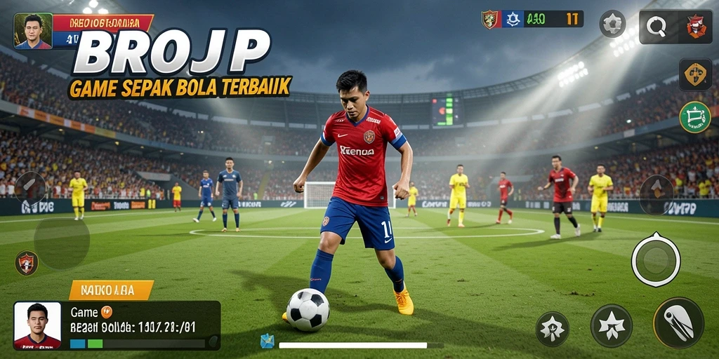 Tampilan seru gameplay BROJP dengan aksi sepak bola yang mendebarkan.