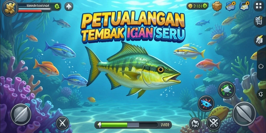 Tampilan gameplay KAKRP yang penuh aksi menembak ikan.