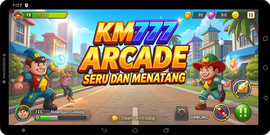 Screenshot gameplay KM777 yang menunjukkan aksi seru di level arcade.