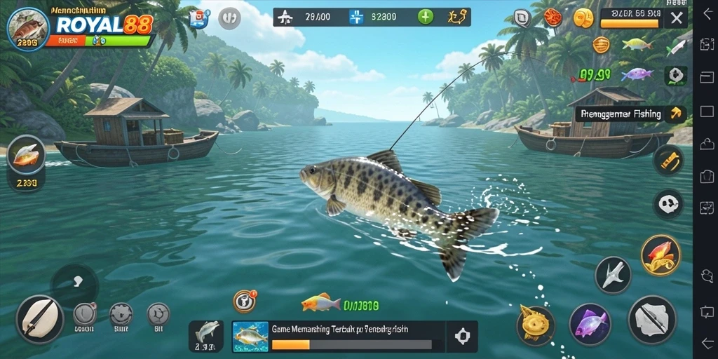 Tampilan gameplay <strong>ROYAL88</strong> yang menakjubkan dengan suasana memancing yang tenang.