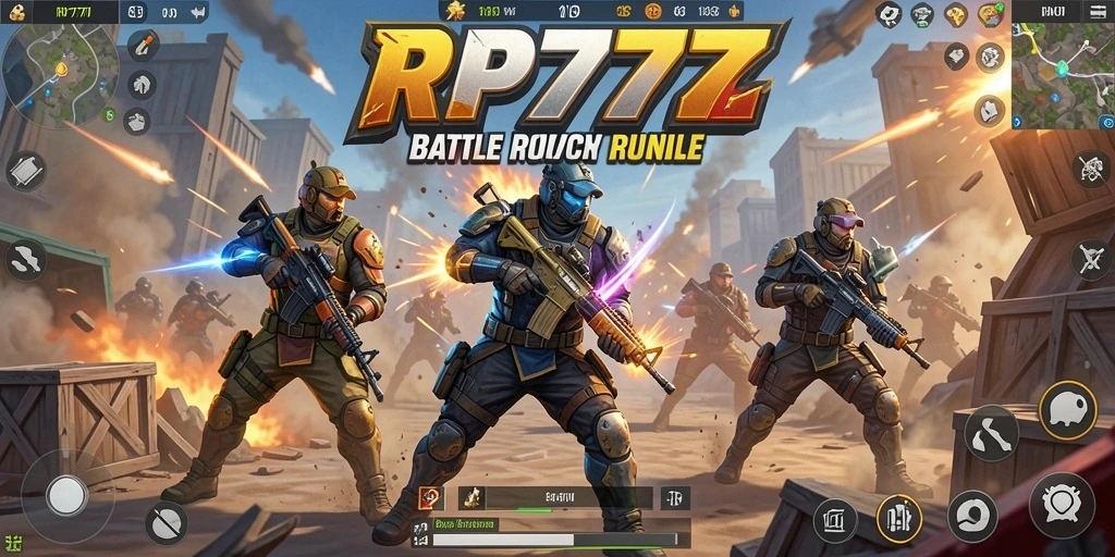 Tampilan gameplay RP777 yang intens dan seru dalam pertempuran Battle Royale.
